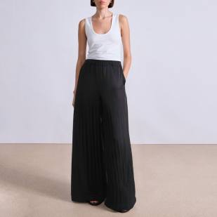 Black pleated wide leg women's suit pants