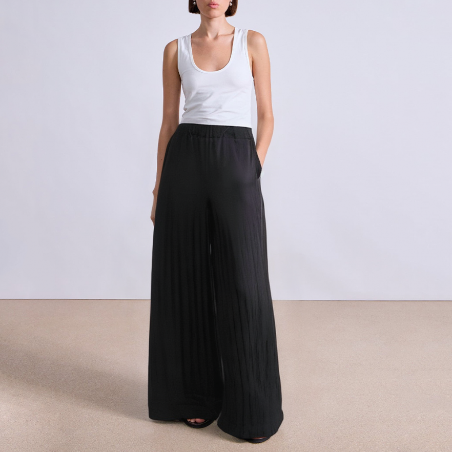 Black pleated wide leg women's suit pants