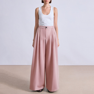 Fashionable double pleated wide leg women's suit pants