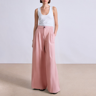Fashionable double pleated wide leg women's suit pants