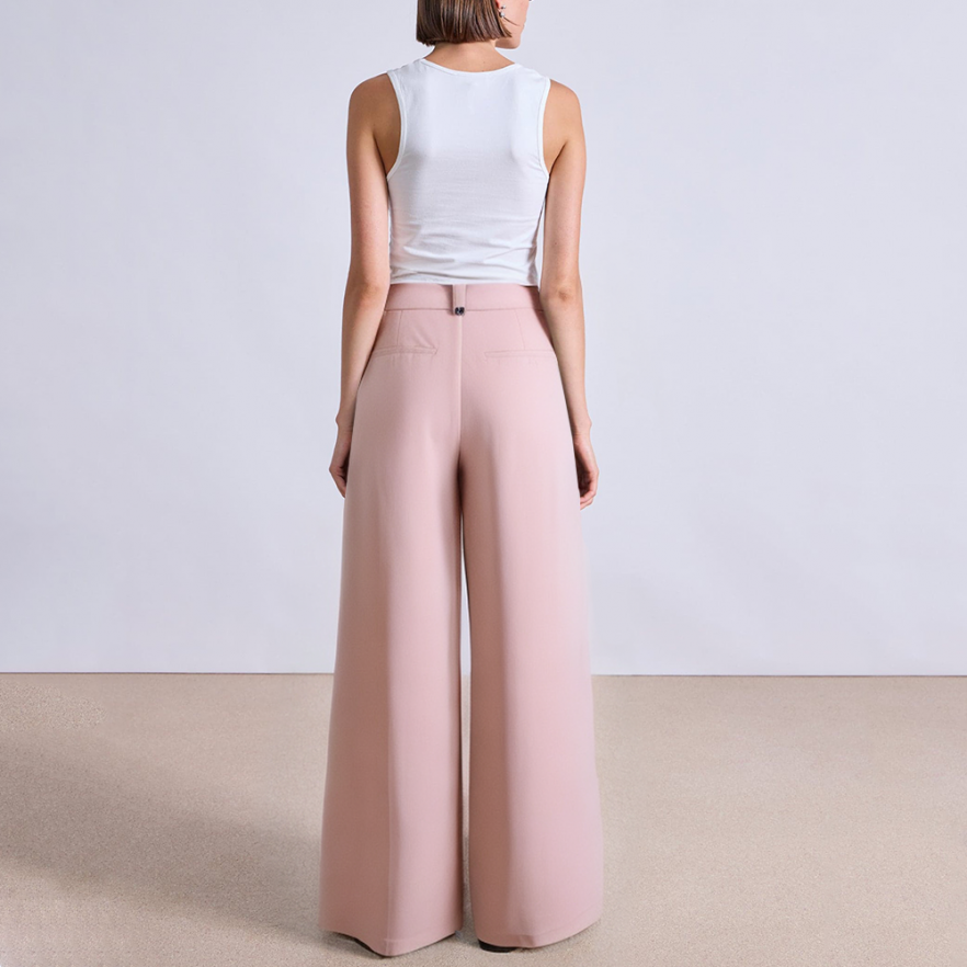 Fashionable double pleated wide leg women's suit pants
