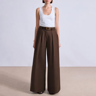 Brown wide leg women's suit pants with belt