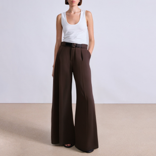 Brown wide leg women's suit pants with belt