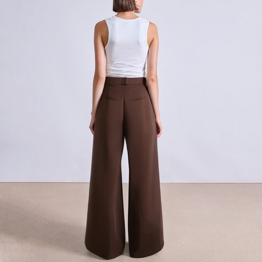 Brown wide leg women's suit pants with belt