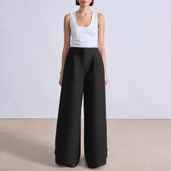Black breathable wide-leg women's suit pants