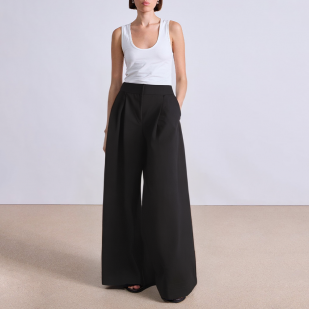 Black breathable wide-leg women's suit pants