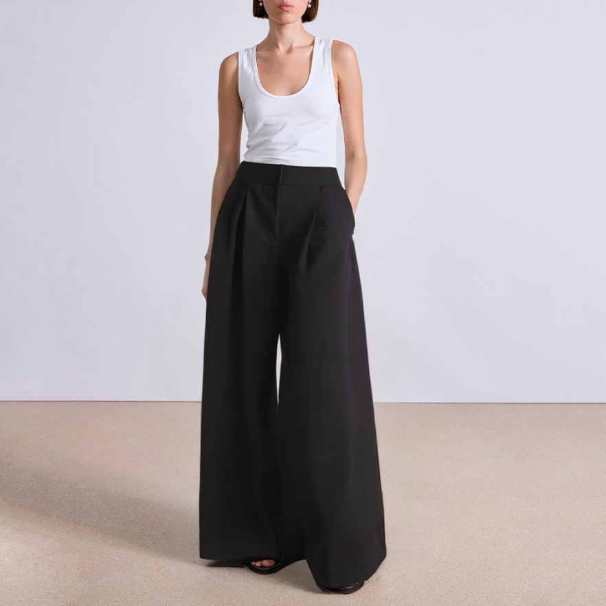 Black breathable wide-leg women's suit pants