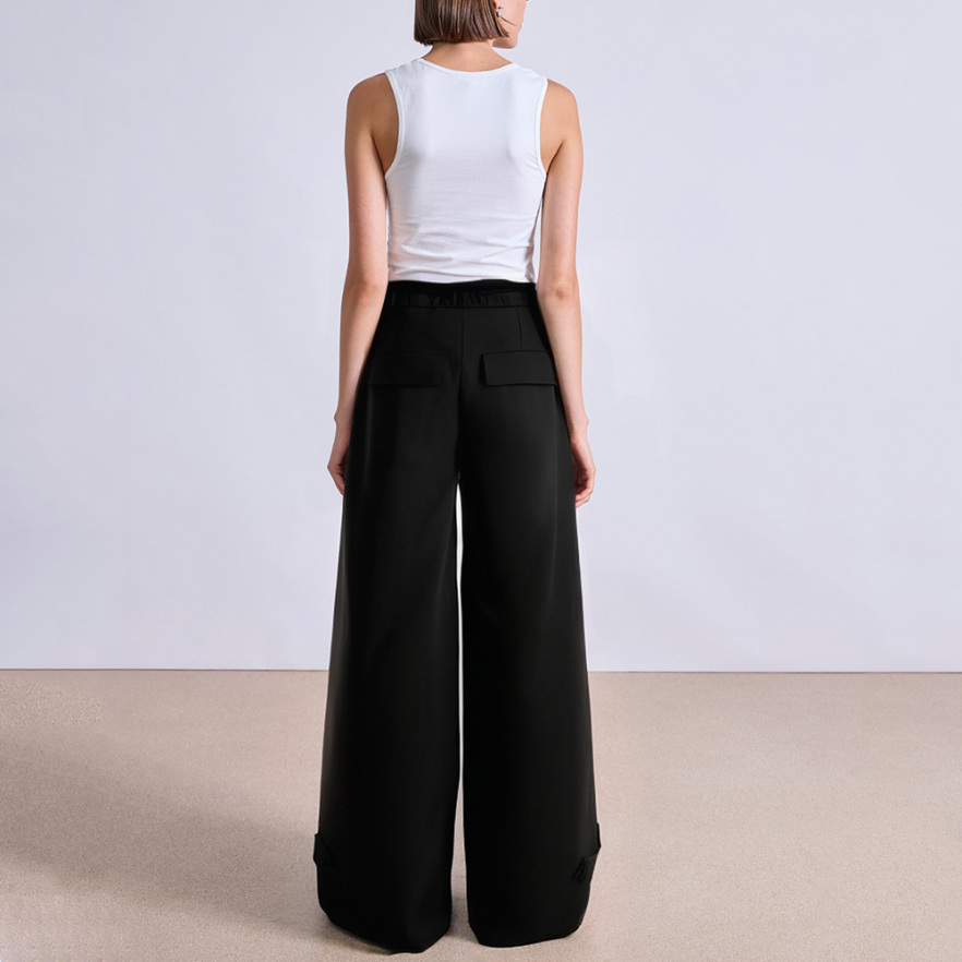 Black breathable wide-leg women's suit pants