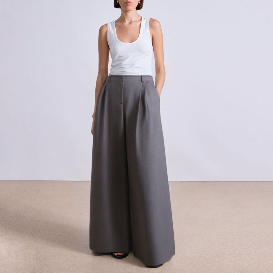 Grey loose high waist women's suit pants
