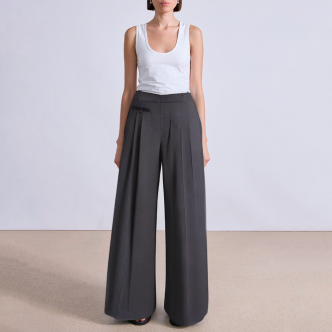 Grey pleated wide leg women's suit pants