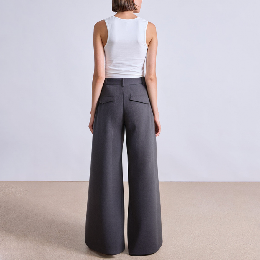 Grey pleated wide leg women's suit pants