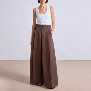 Brown mid-rise wide-leg women's suit pants