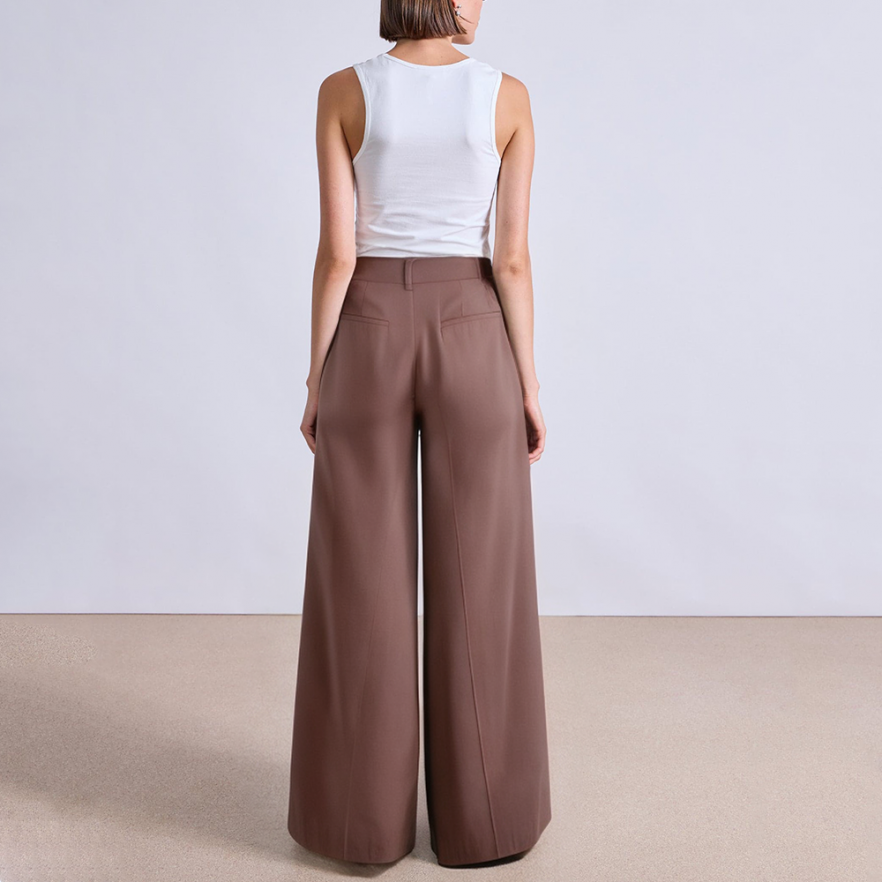 Brown mid-rise wide-leg women's suit pants