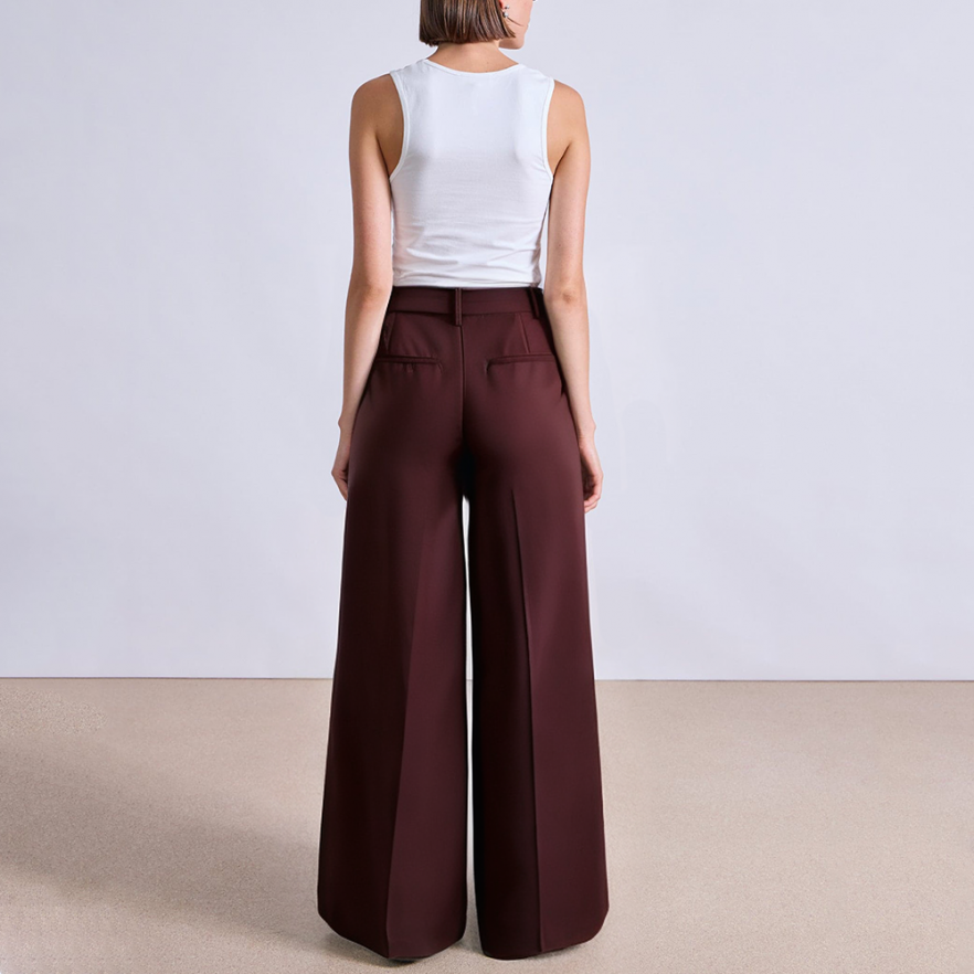 Double pleat breathable wide-leg women's suit pants