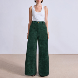 Green corduroy high waist women's suit pants