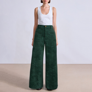 Green corduroy high waist women's suit pants