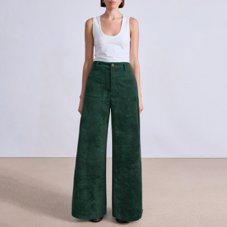Green corduroy high waist women's suit pants