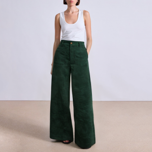 Green corduroy high waist women's suit pants