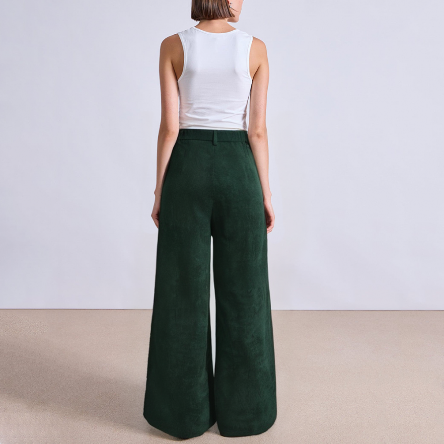 Green corduroy high waist women's suit pants