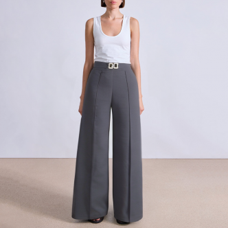 Straight high waist women's suit pants with belt