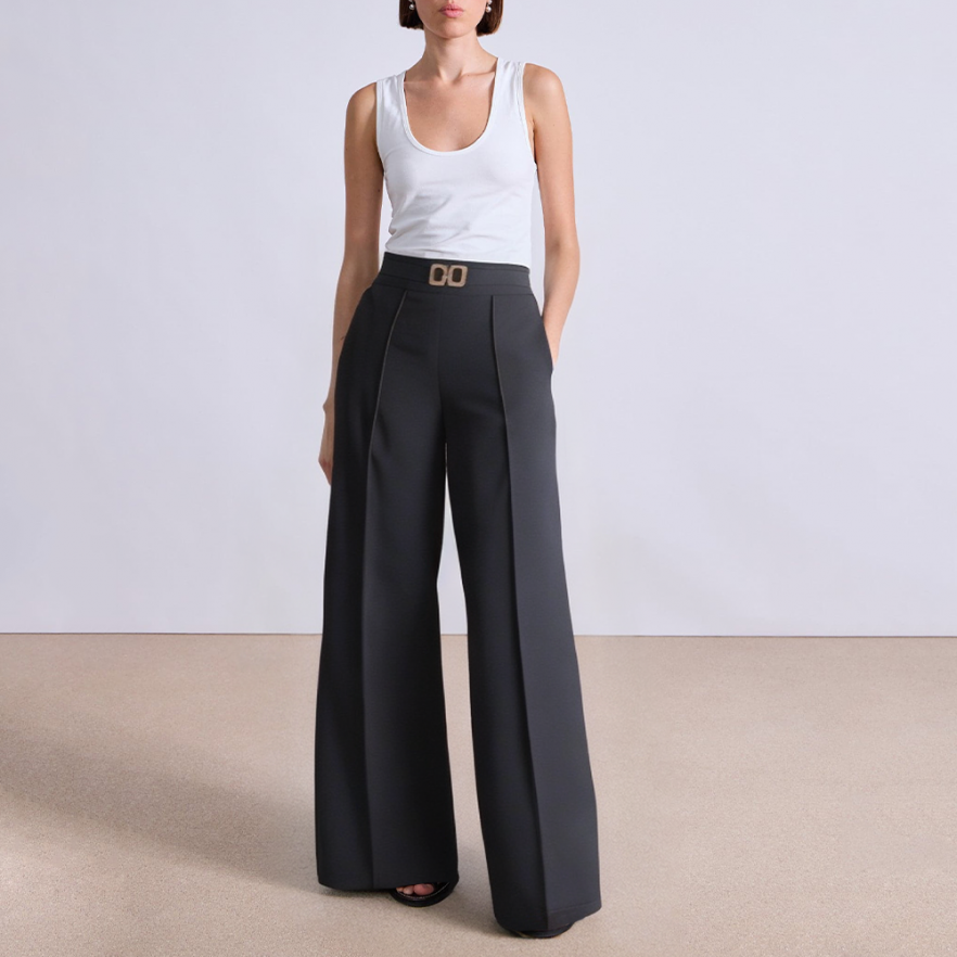 Straight high waist women's suit pants with belt