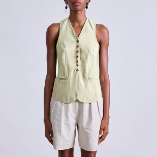 Khaki v-neck single-breasted women's vest