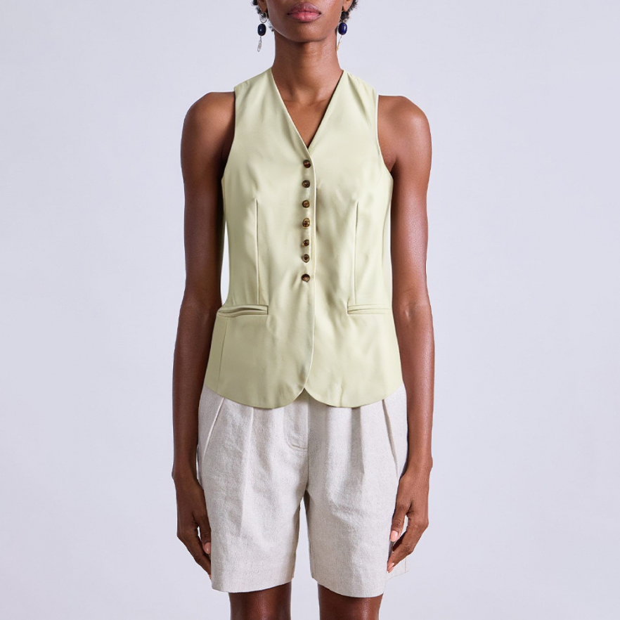 Khaki v-neck single-breasted women's vest