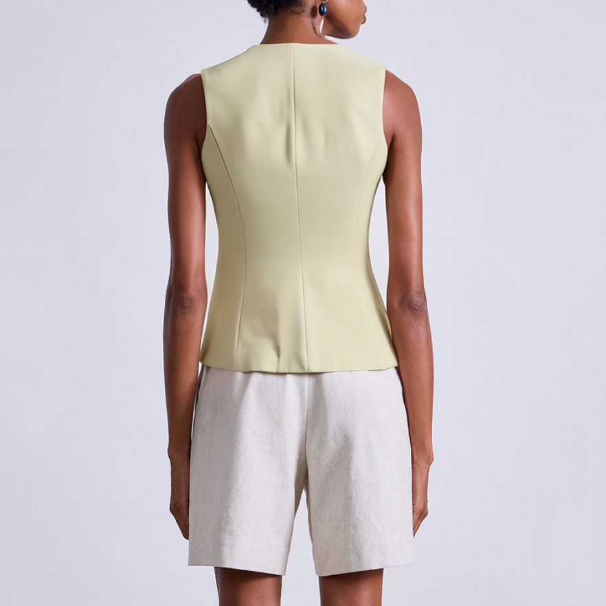 Khaki v-neck single-breasted women's vest