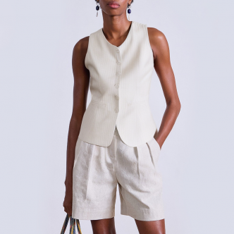 Women's round neck striped single-breasted vest