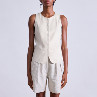 Women's round neck striped single-breasted vest