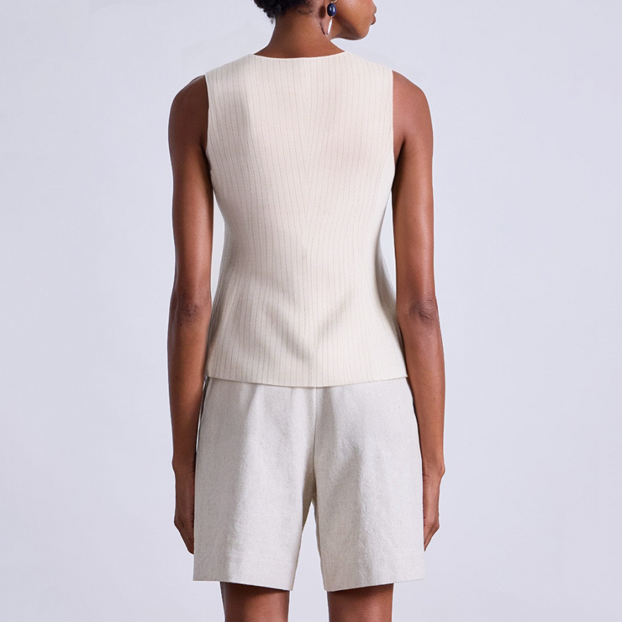 Women's round neck striped single-breasted vest