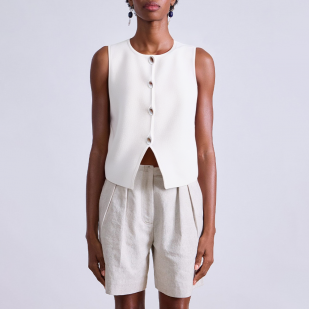 White round neck button front slit women's vest