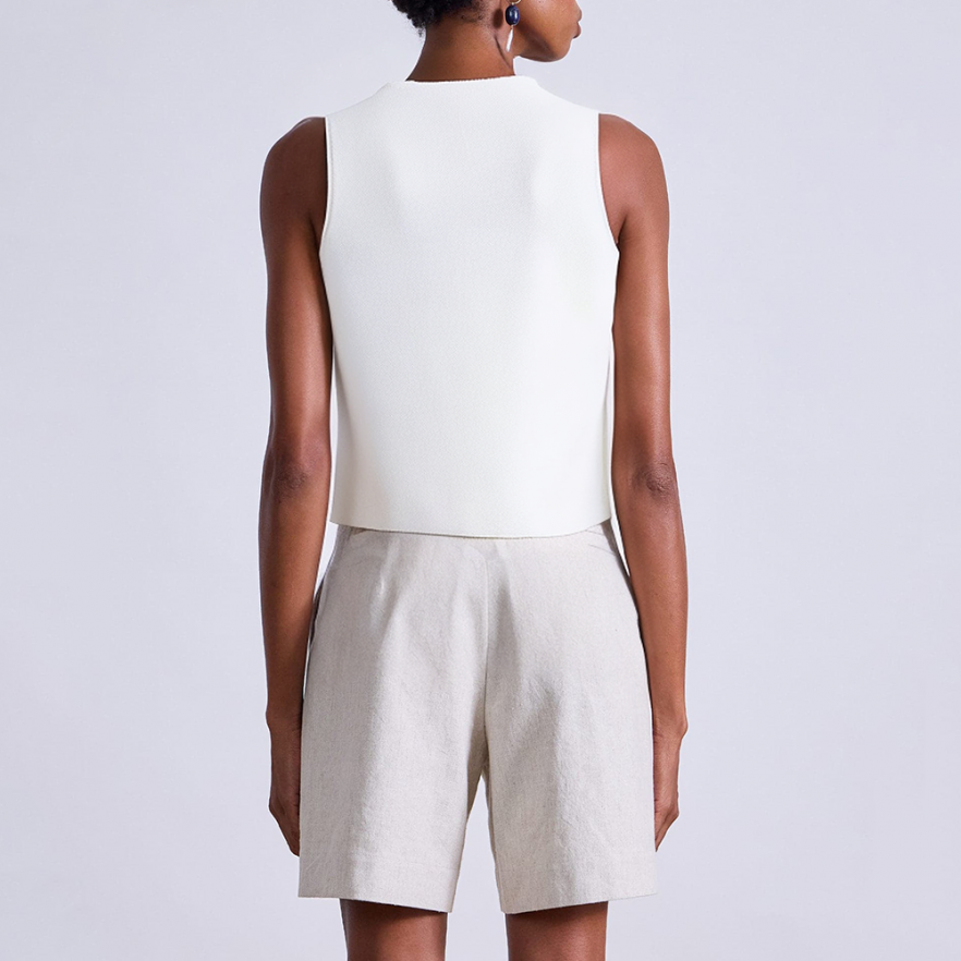 White round neck button front slit women's vest