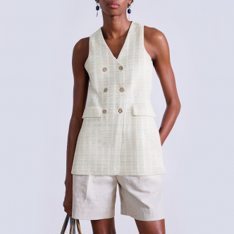 V-neck double-breasted textured women's vest