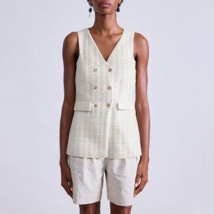 V-neck double-breasted textured women's vest