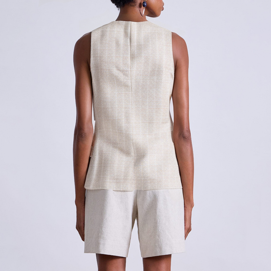 V-neck double-breasted textured women's vest