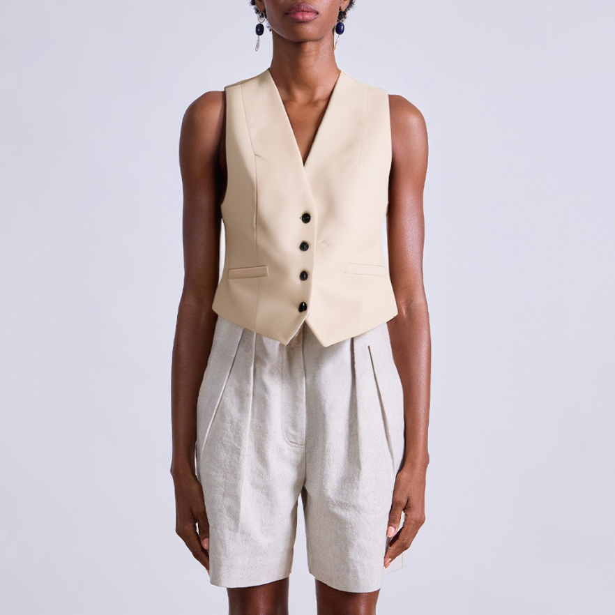 Retro V-neck sleeveless short women's vest