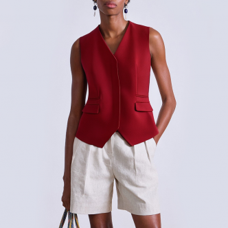 Elegant red v-neck sleeveless women's vest