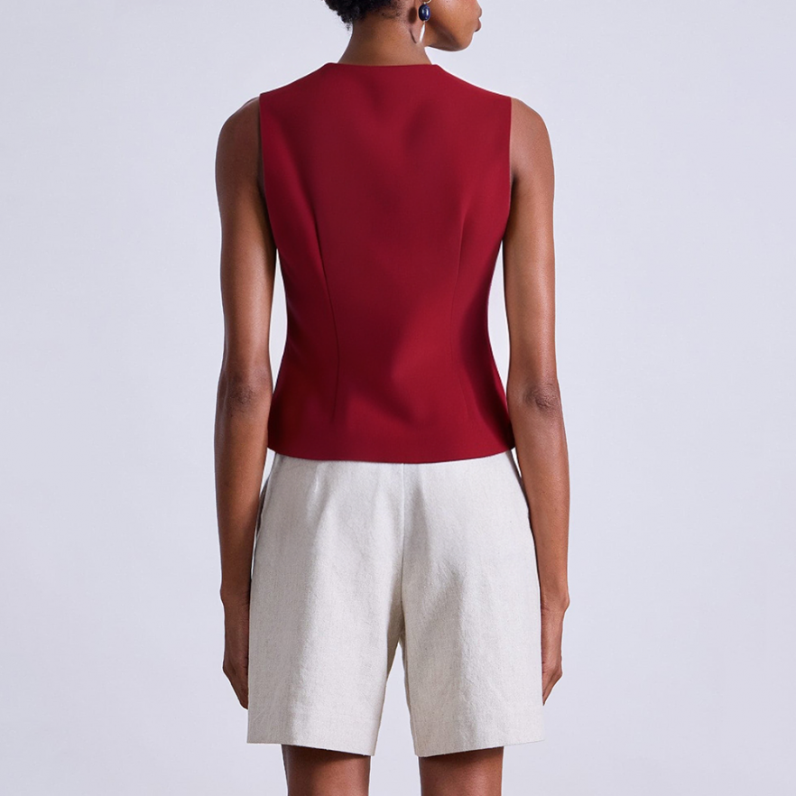 Elegant red v-neck sleeveless women's vest