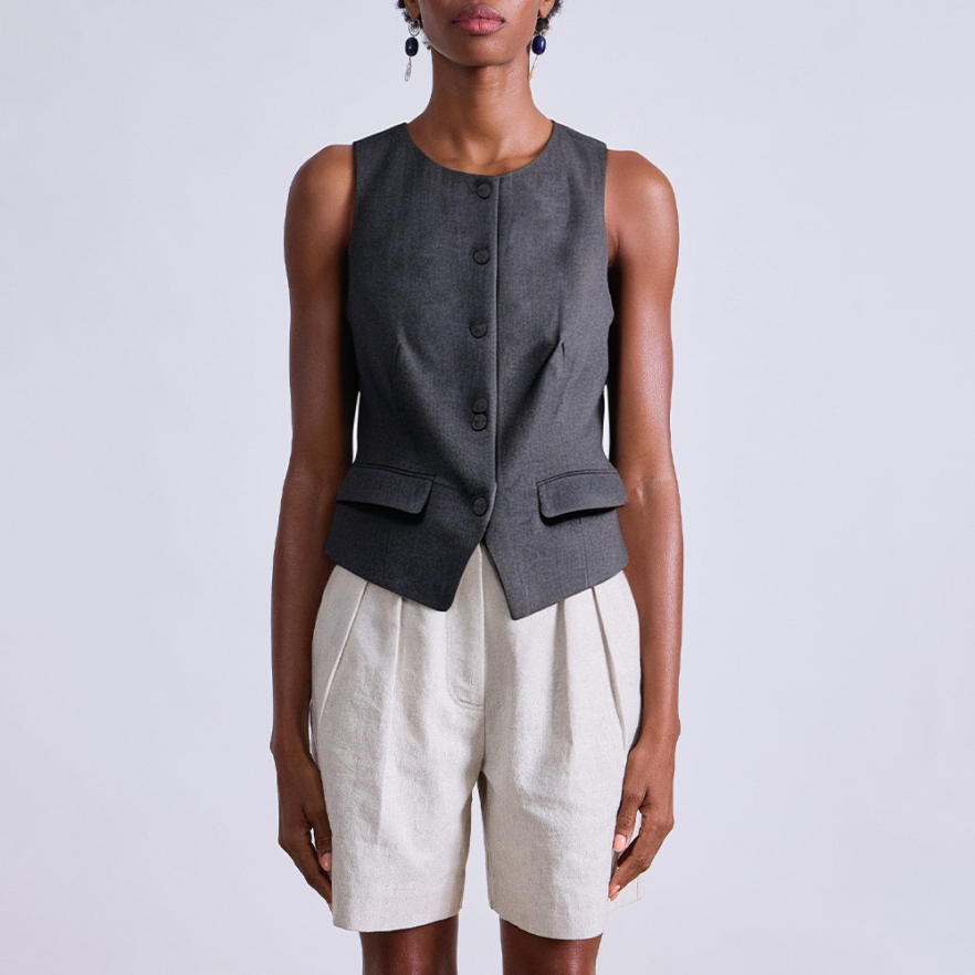 Versatile button sleeveless vest for women