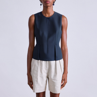 Dark blue pleated sleeveless women's vest