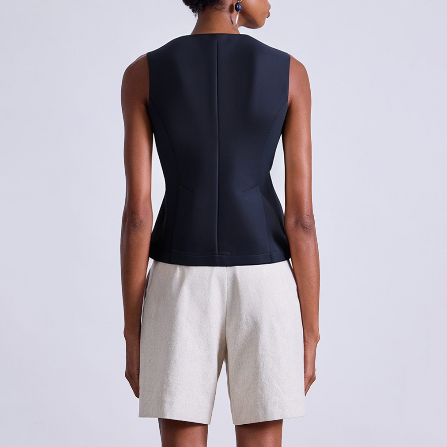 Dark blue pleated sleeveless women's vest