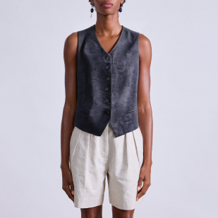 V-neck sleeveless button-down vest for women