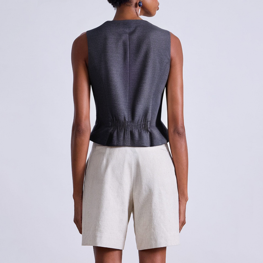 V-neck sleeveless button-down vest for women
