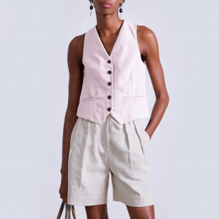 Pink v-neck single-breasted women's vest