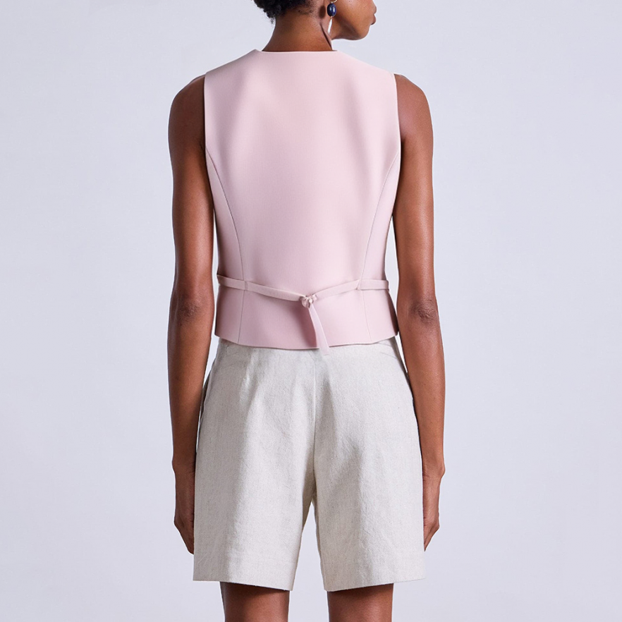 Pink v-neck single-breasted women's vest