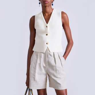 White V-neck sleeveless women's vest