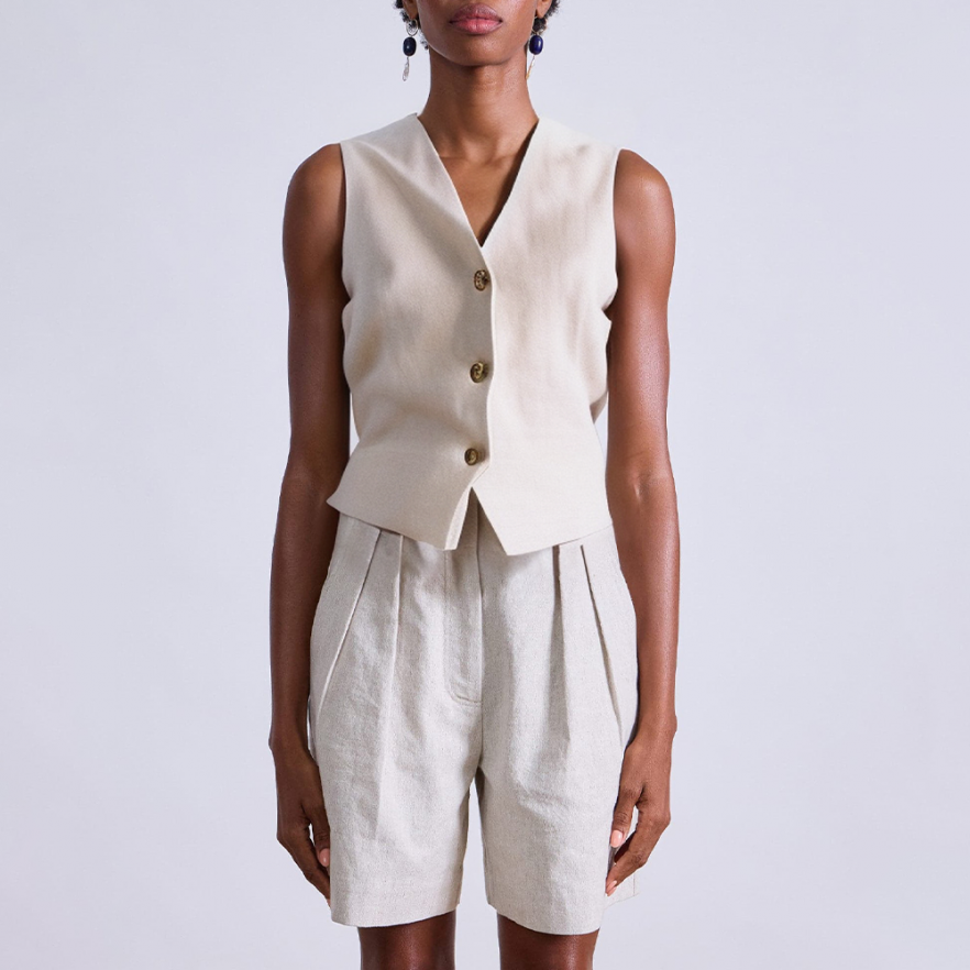 White V-neck sleeveless women's vest