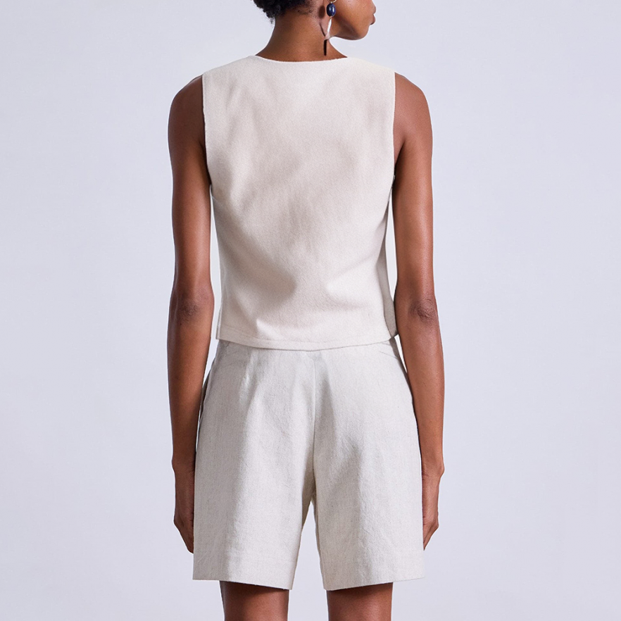 White V-neck sleeveless women's vest